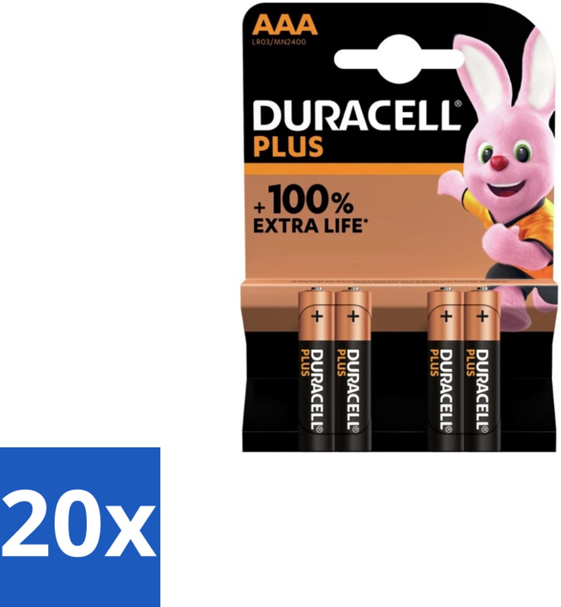 20 x Duracell – Alkaline Batterijen AAA – Plus – 4-pack - AAA Batterijen - Alkaline Batterijen - Langdurige Batterijen - Batterijen Voor Speelgoed - Batterijen Voor Zaklampen