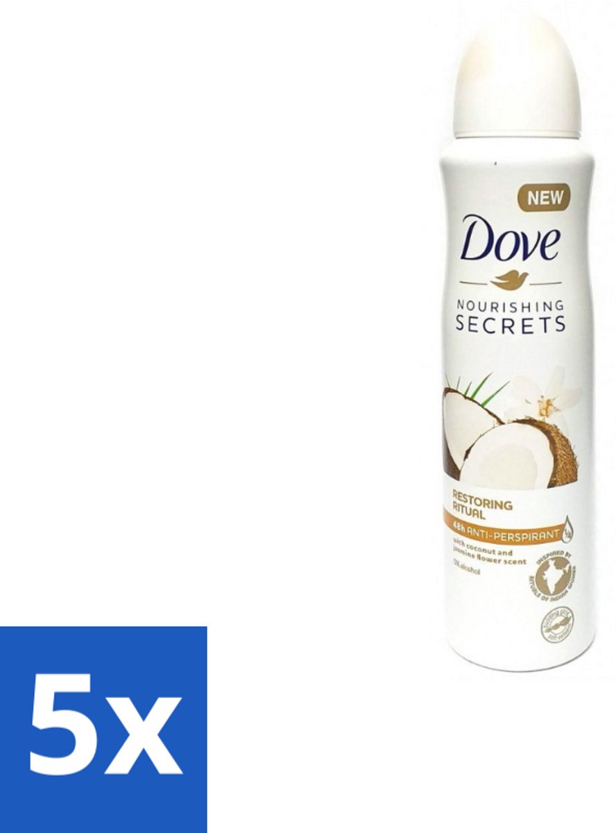 5 x Dove – Deodorant Spray – Restoring Ritual Cocos & Jasmijn – 150 ml - Deodorant Spray - Kokos En Jasmijn - Alcoholvrije Deodorant - Huidverzorging - Okselverzorging