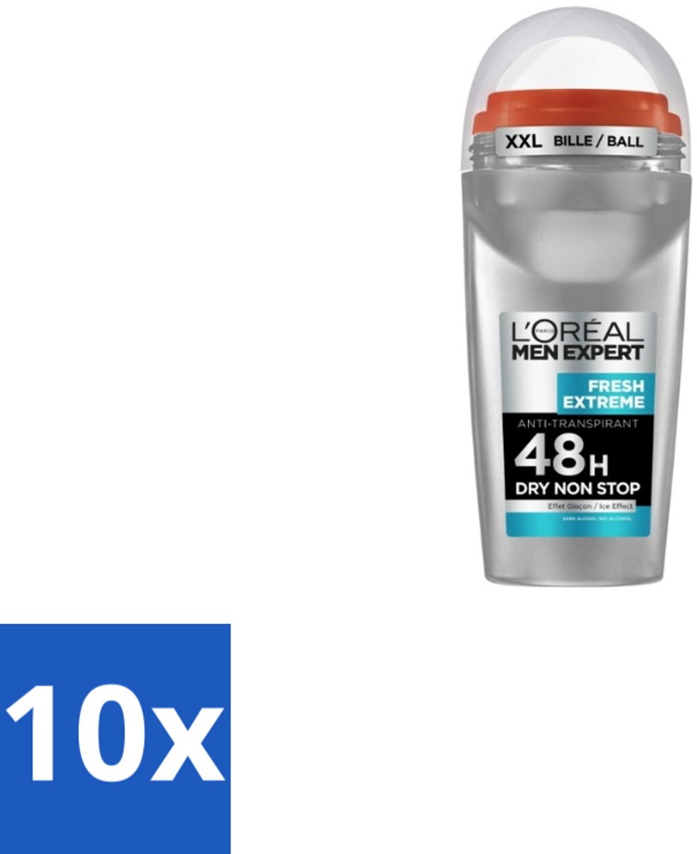 10 x L'Oréal Men Expert Deodorant Roller Fresh Extreme 50 ml - Anti-transpirant - Deodorant Roller - Ice Effect - Frisheid - Zweetbestrijding