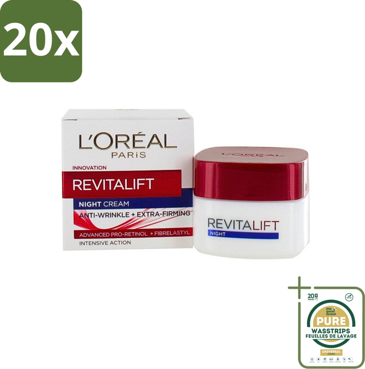 20 x L'Oréal Revitalift - Nachtcrème - Anti-Rimpel - Hydraterend en Verstevigend - 50 ml - Grootverpakking - Anti-rimpel Crème - Nachtcrème - Anti-aging Crème - Hydraterende Crème - Huidversteviging