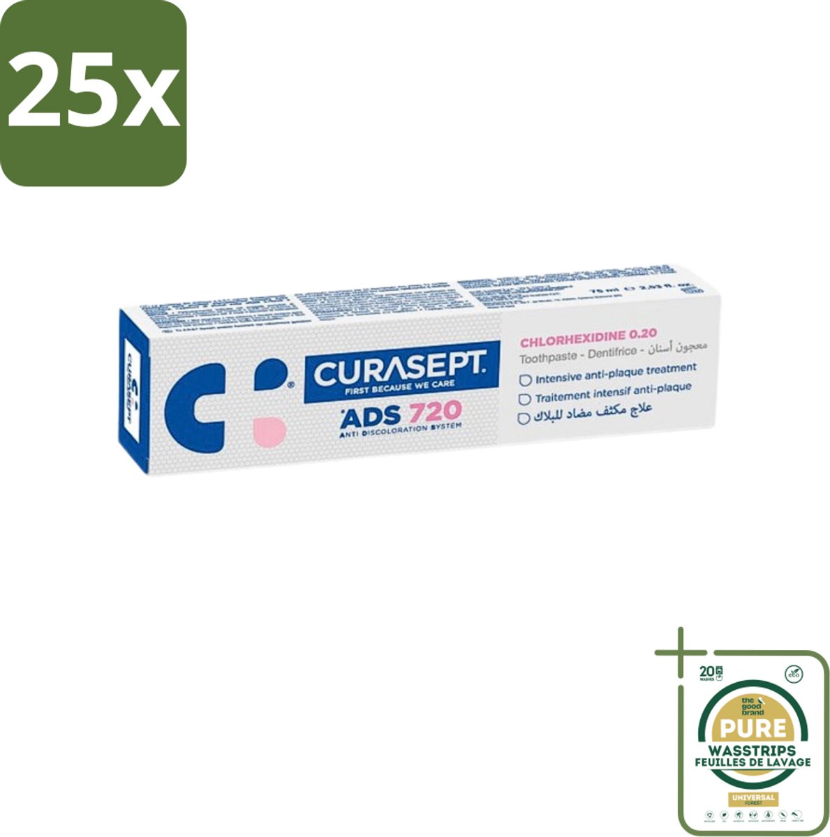 25 x Curasept - ADS 720 Gel-Tandpasta - Chloorhexidine 0.20% - Beschermt Tandvlees & Tanden - 75 ml - Grootverpakking - Chloorhexidine - Tandvlees - Mondhygiëne - Ontstoken Tandvlees - Peri-implantitis