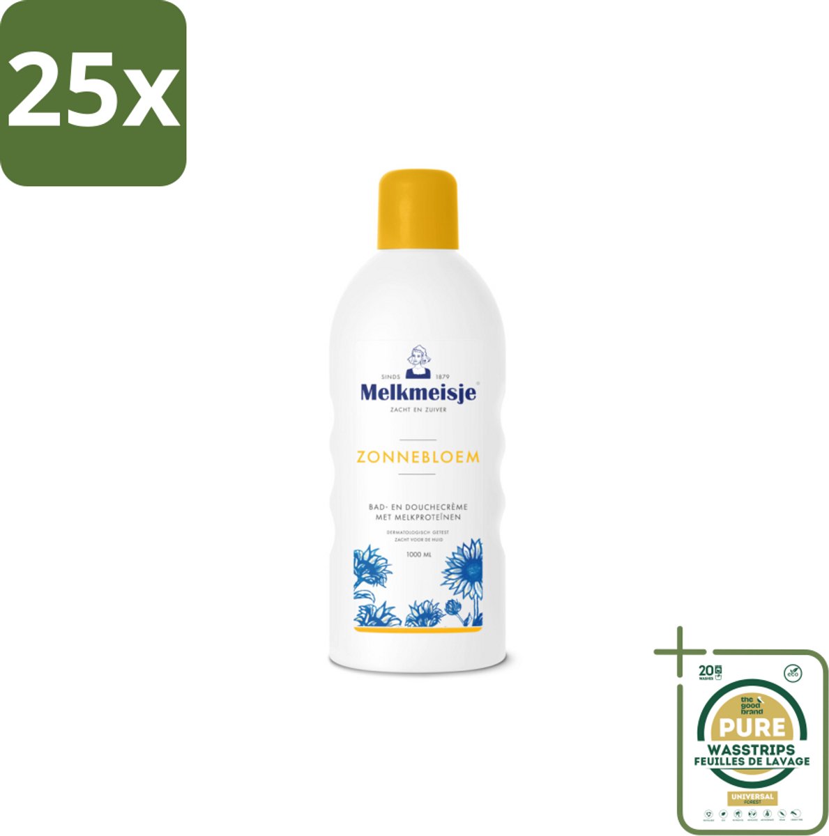 25 x Melkmeisje Bad en Douche Crème Zonnebloem en Melk 1000 ml - Grootverpakking - Douchecrème - Melkmeisje - Bad En Douche - Melkcrème - Zonnebloem Crème