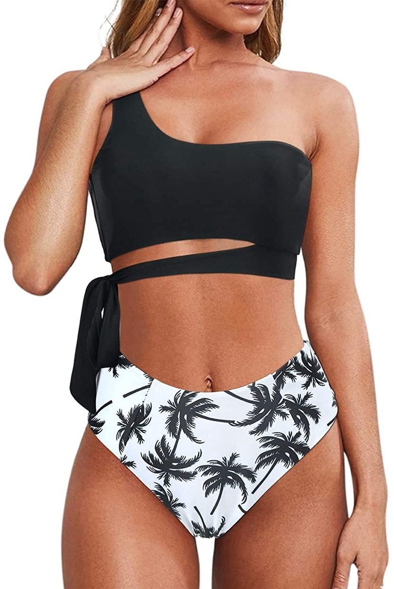 Elzusha - Damesbadpak met Hoge Taille en Eén Schouder