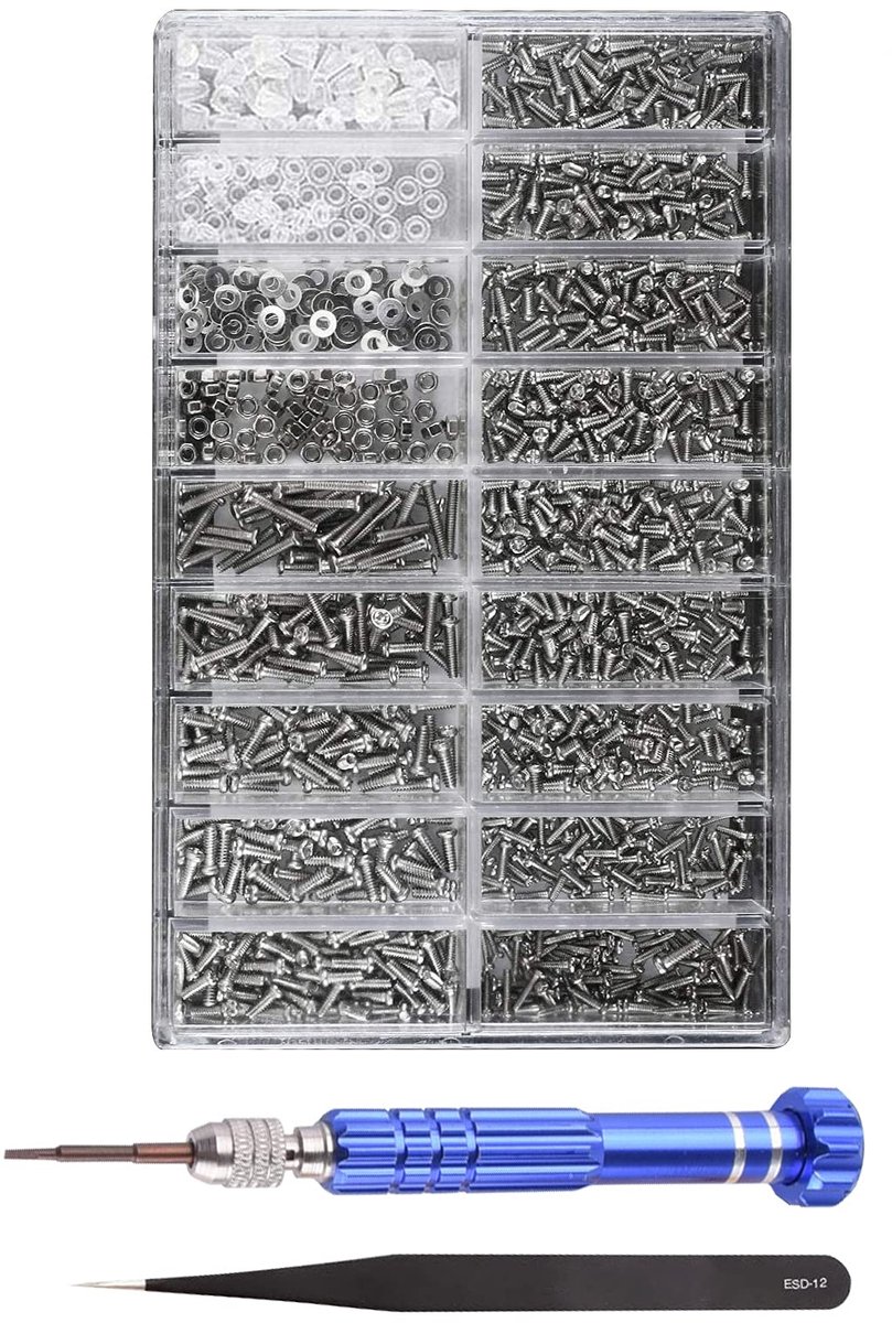 Elzusha- Reparatieset - Brillenreparatieset met 14 soorten schroeven - 5-in-1 mini-schroevendraaier - Pincet - Gereedschapsset voor bril/horloge - Handig in gebruik en op te bergen - Brillenreparatie