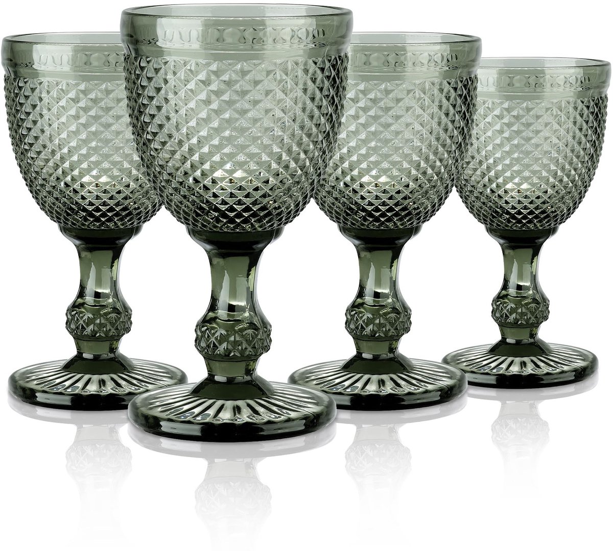 Elzusha - Retro Wijnglazen Set van 4 met Diamantpatroon