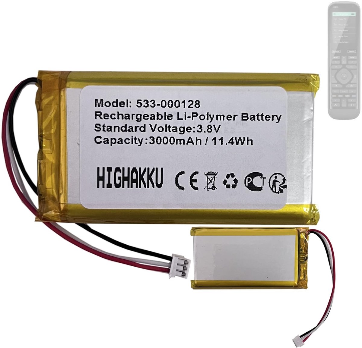 Elzusha - Vervangende Lithium Polymer Batterij 533-000128 voor Lo-gitech Harmony Afstandsbedieningen