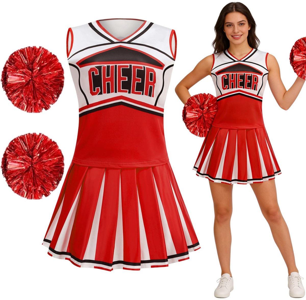 Elzusha - Cheerleader Kostuum voor Vrouwen met Pompons en Rok