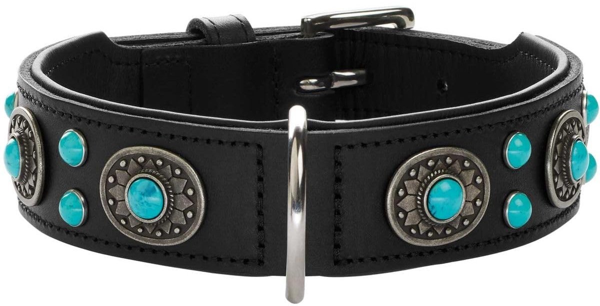 Elzusha - Leren Hondenhalsband in Indiase Stijl met Steentjes