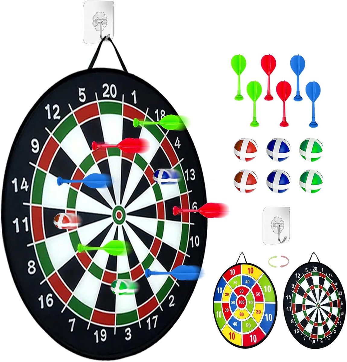 Dubbelzijdig dartbord met ballen, opvouwbaar dartbord voor kinderen, ideaal voor buitenspellen en feestjes, cadeau voor dartliefhebbers (Zwart/Wit, 66 cm)