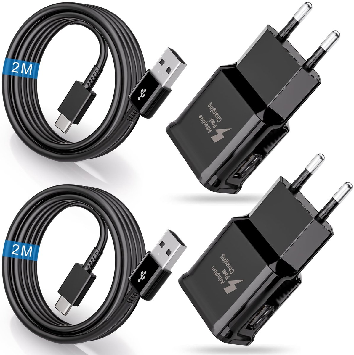 Elzusha - Set van 2 USB Snelladers met 2m Oplaadkabel
