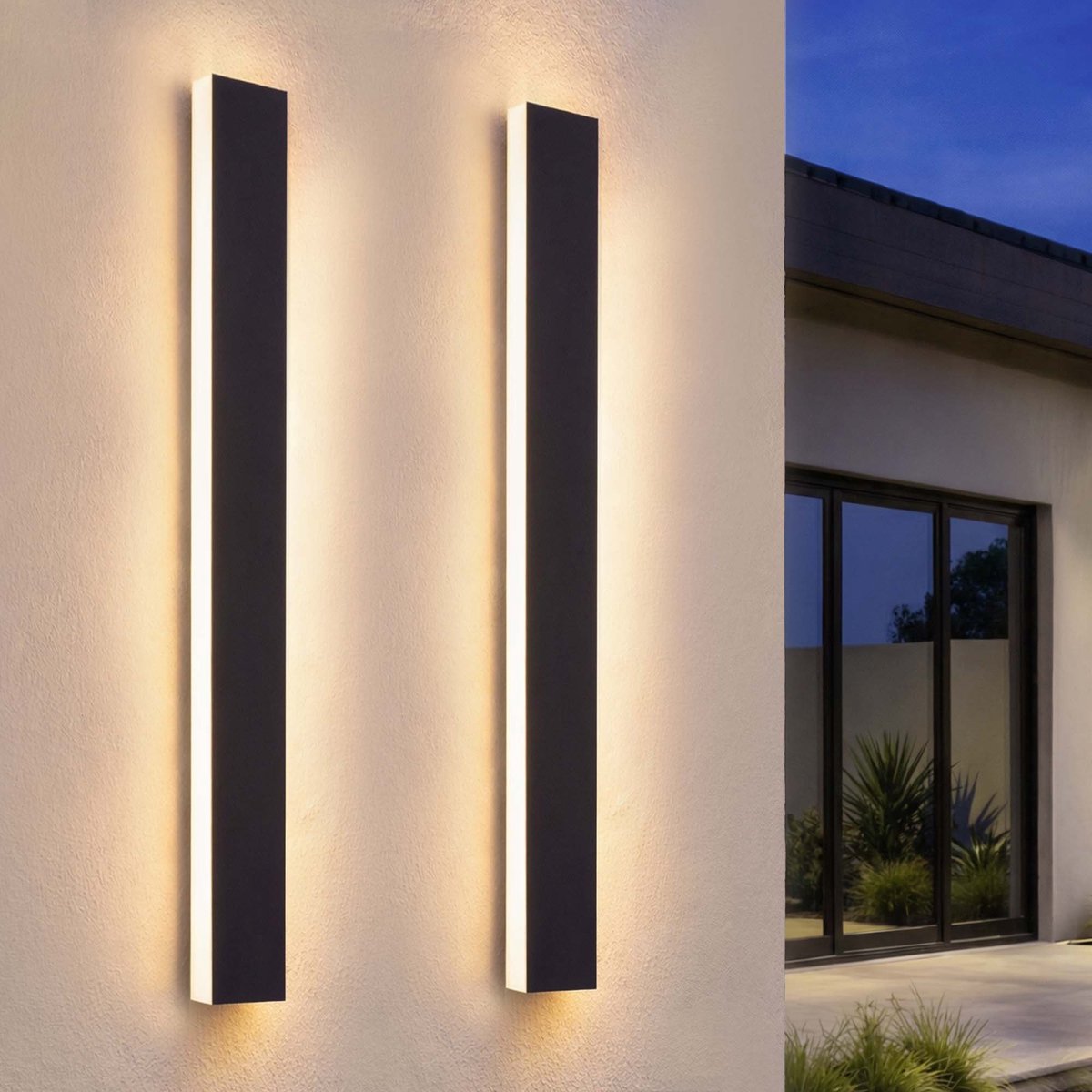 LEDVION 2x Villa LED Buiten Wandlamp - 100 cm - IP65 Waterdicht - 14W - 2700K Extra Warm Wit - Zwart