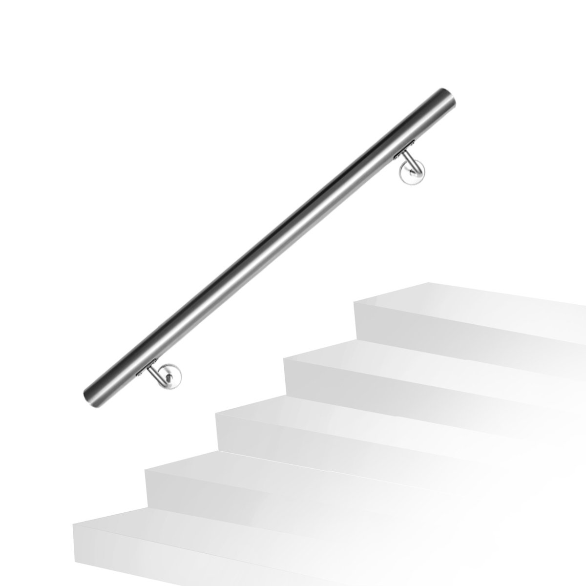 RVS leuning 80 cm Ø42 mm van 304 roestvrij staal, geborstelde trapleuning voor wandmontage, geschikt voor trap balkon terras binnen buiten