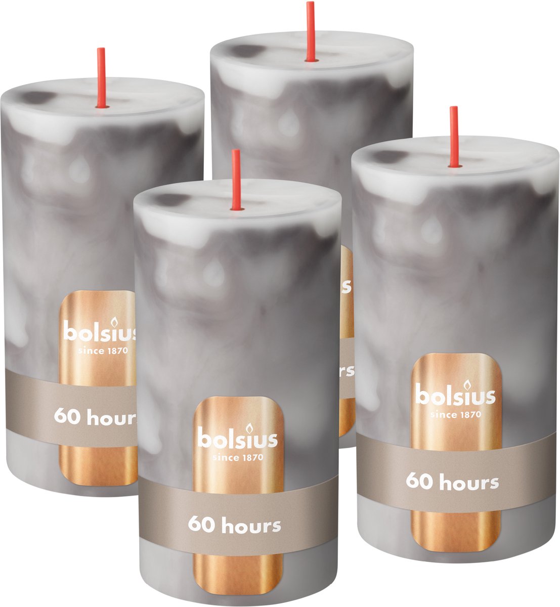 Bolsius Stompkaars - Marmer - Grijs - 4 stuks - 13 cm - 60 Branduren