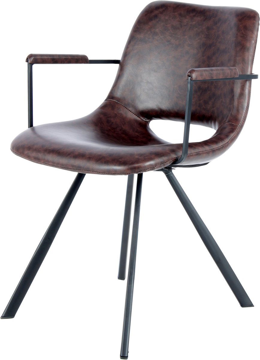 Padiro eetkamerstoelen set van 2 - donkerbruin - linnen - metalen onderstel - industrieel