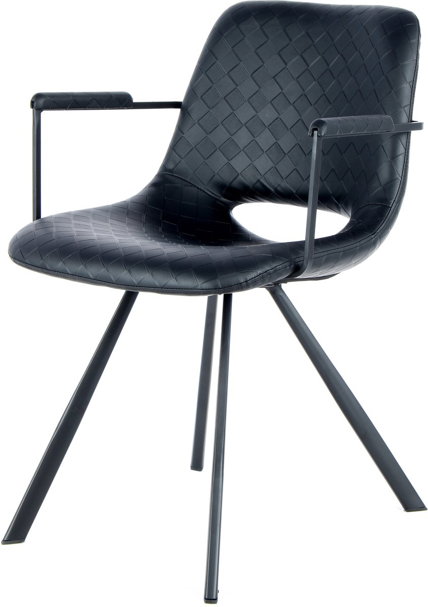 Padiro eetkamerstoelen set van 2 - zwart - linnenlook - zonder armleuningen - zwart metalen onderstel - industrieel