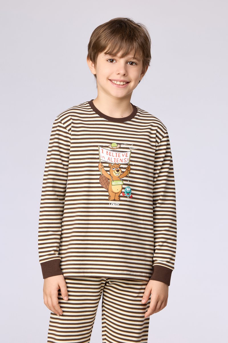 Woody Jongens-Heren pyjama multicolor streep - maat 098/3J