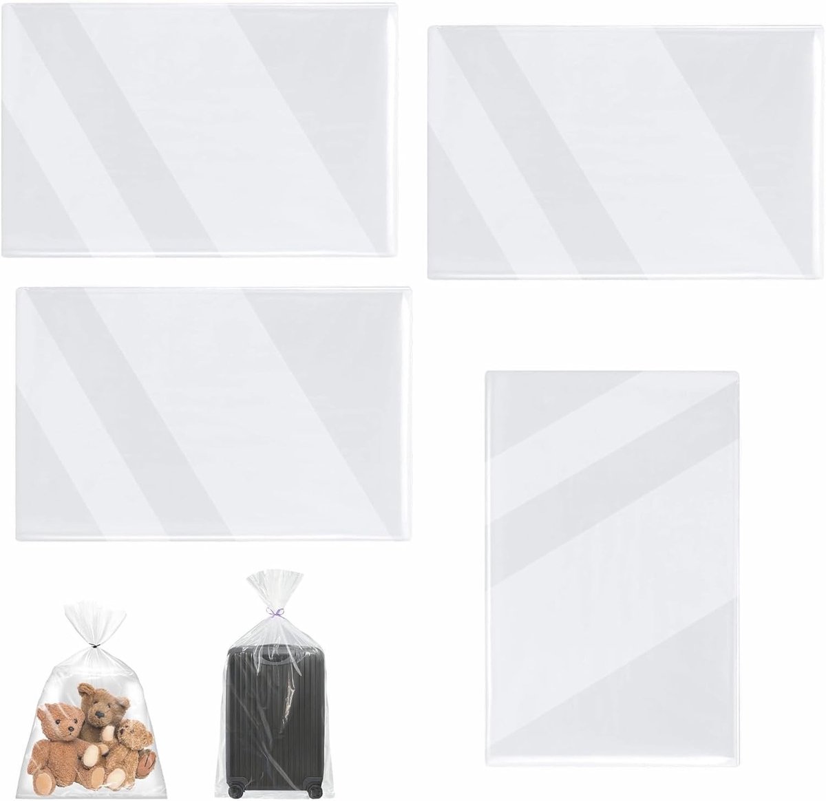 Set van 4 Extra Grote Transparante Opbergzakken, 100 x 152 cm, Herbruikbare Plastic Tassen voor Fietsen, Koffers en Meubels