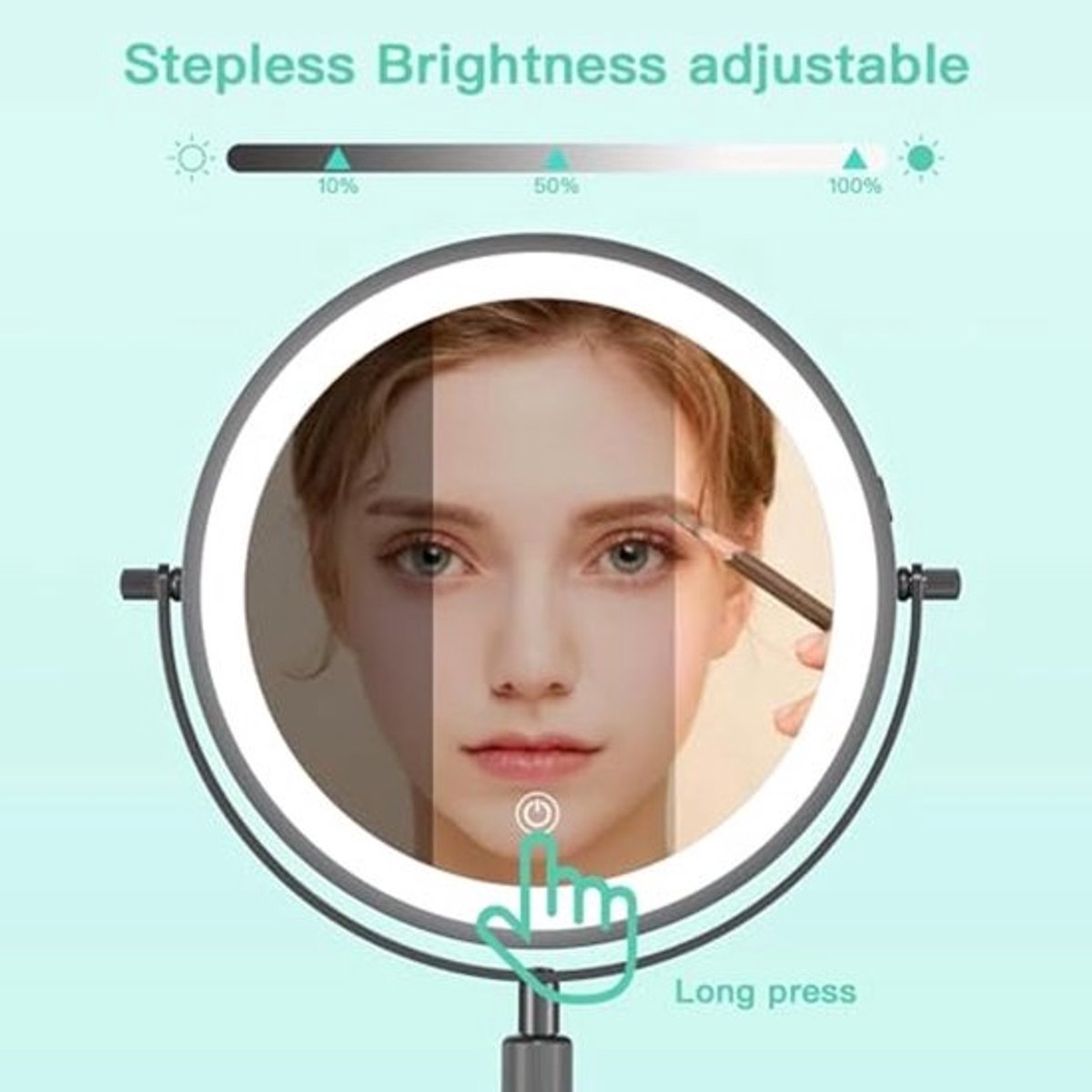 Verlichte Make-Up Spiegel 8 Inch met 3 Kleurmodi en 360° Rotatie, Verstelbare Vergrotende Spiegel