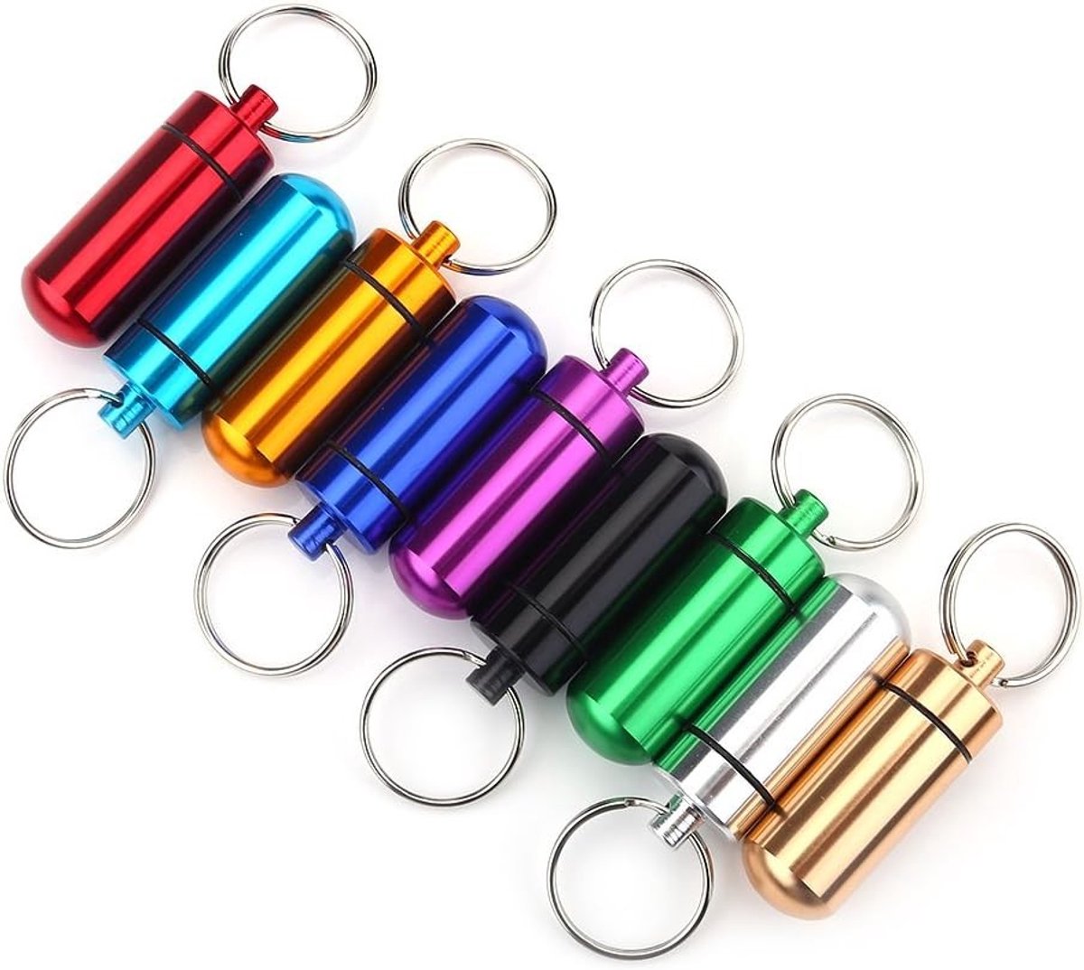 Draagbare Aluminium Pillendoos met Sleutelhanger, Waterdichte Reishouder voor Medicijnen en Compacte Dispenser, 9 Stuks