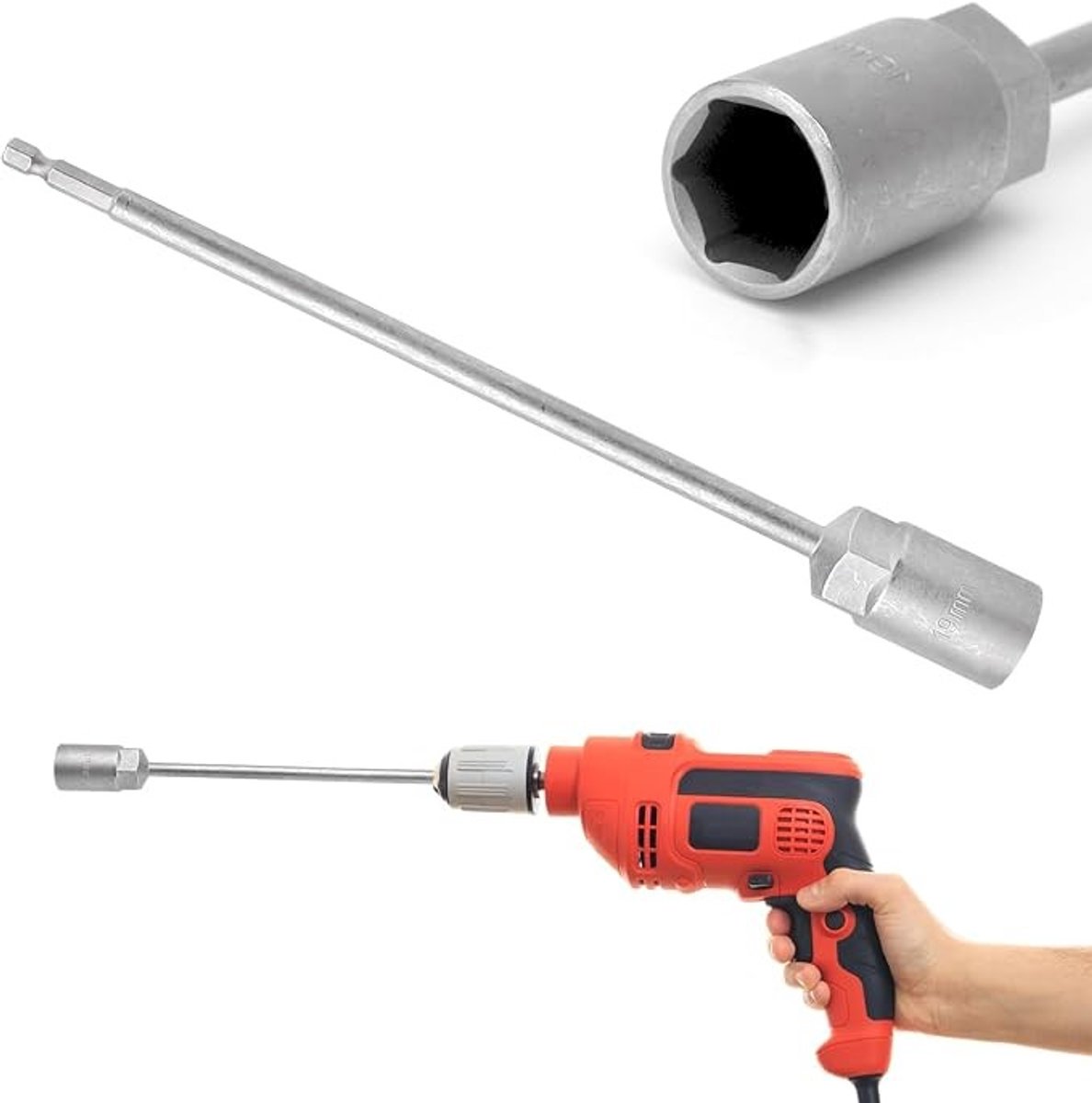 Caravan zwengel voor accuschroevendraaier 25 cm met 19 mm moer