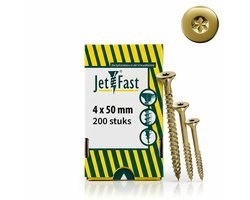 Jet-Fast Houtschroeven 4 x 50 mm Geel Verzinkt TX20 - Universele Torx Schroeven met Voldraad - 200 Stuks