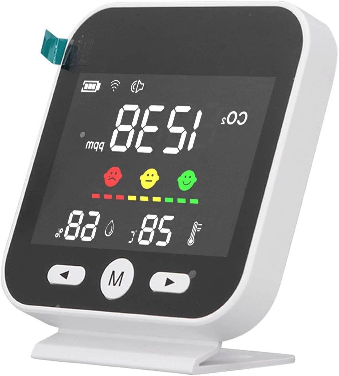 Luchtkwaliteit Monitor - CO2 Meter - Binnenklimaat Meten - Nauwkeurige NDIR Sensor - Draagbaar Model - Wit