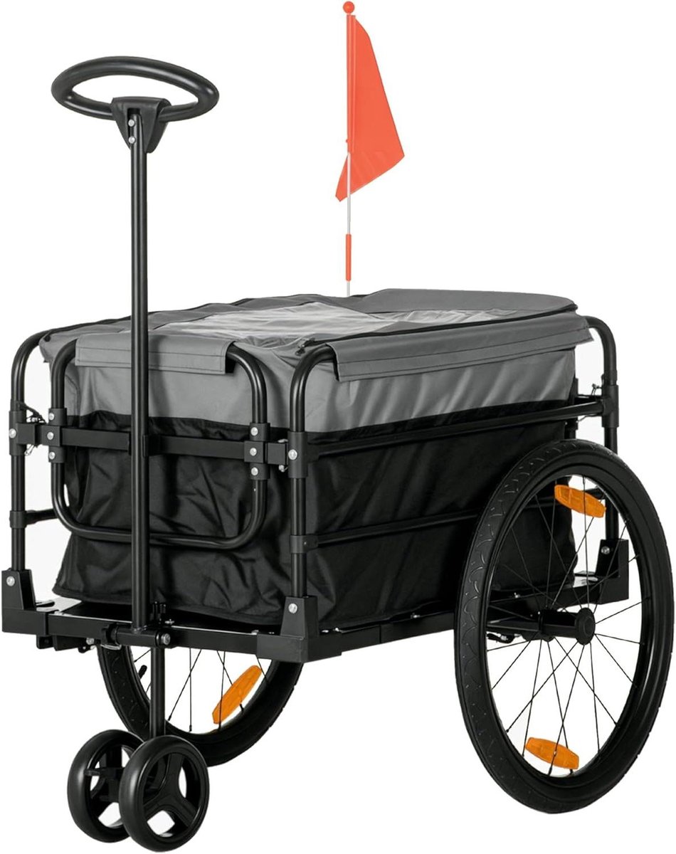 Fietskar Vrachtaanhanger - Transportkar Handkar - Spullen Vervoeren - 2-in-1 Ontwerp - 40 kg Draagvermogen - Zwart Grijs