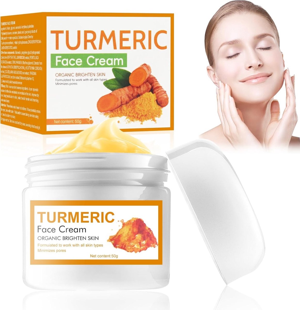 Anti-aging gezichtscrème met kurkuma, verwijdering van donkere vlekken, hydraterende verzorging voor een stralende huid, rimpelbestrijding en een egale teint