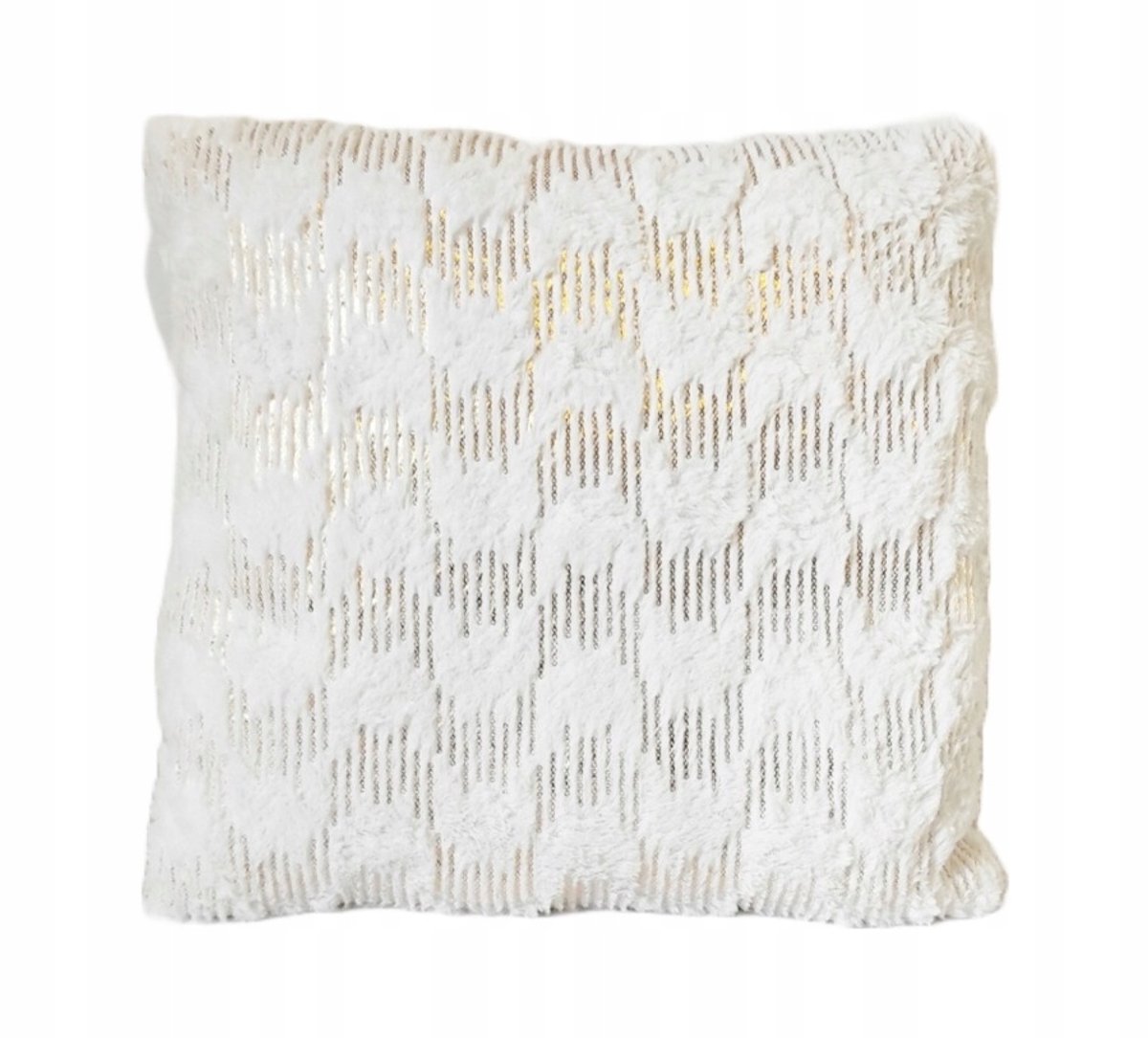 Decoratieve Kussenhoes 45x45 cm - Witte Vacht met Gouden Patronen