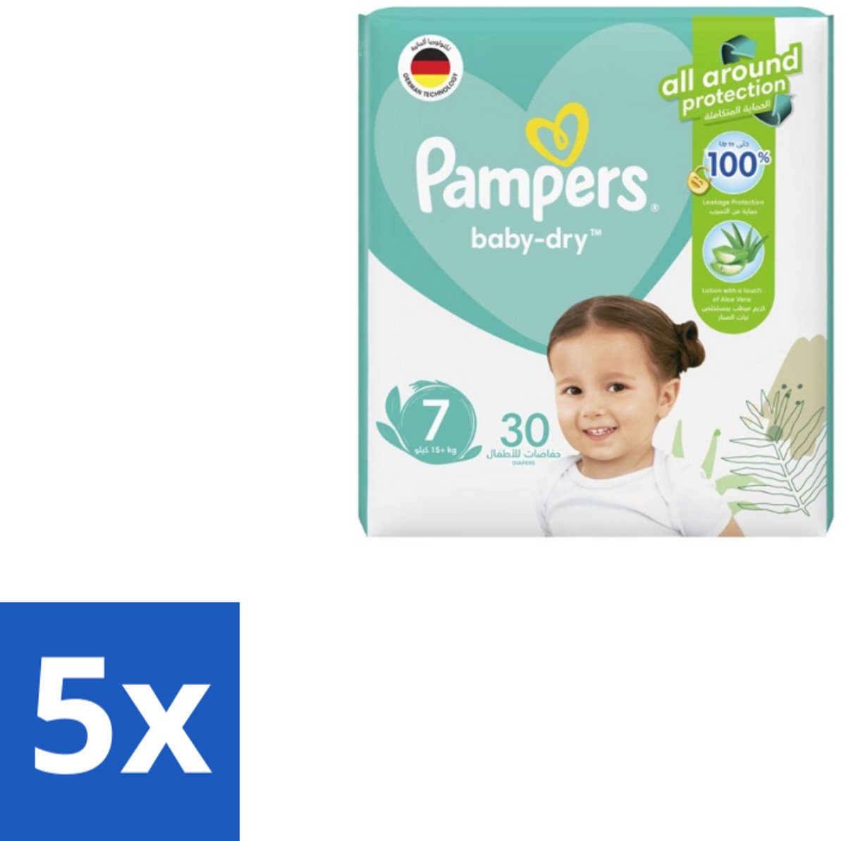Pampers – Luiers – Active Baby Dry Maat 7 – 30 Luiers - Bulkverpakking - 5 stuks
