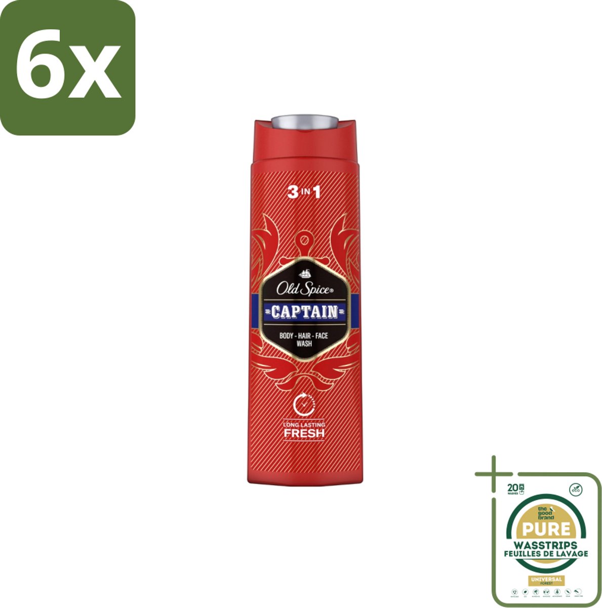 Old Spice – Douchegel – Captain – 400 ml - Voordeelverpakking - 6 stuks - Haarreiniging - Lichaamreiniging