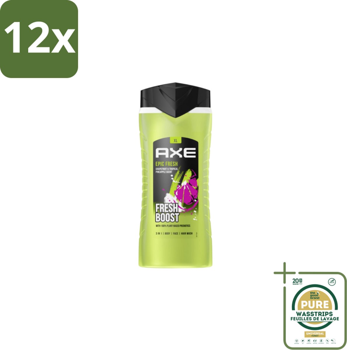 AXE – Douchegel – Epic Fresh Fresh Boost 3-in-1 – 400 ml - Voordeelverpakking - 12 stuks - Lichaam - Gezicht