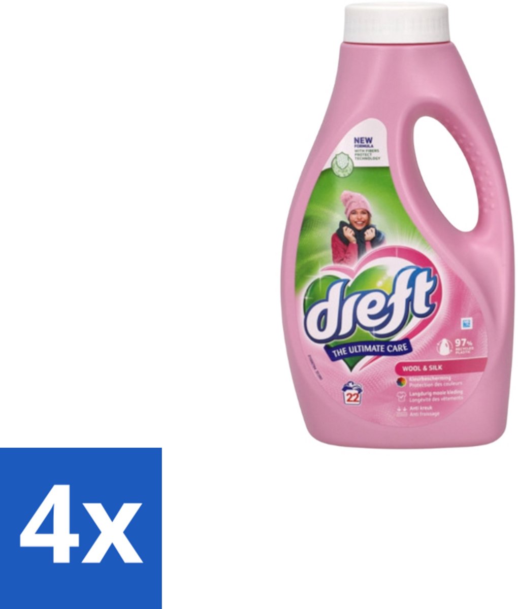 Dreft – Vloeibaar Wasmiddel – Wol & Zijde – 22 Wasbeurten - Voordeelverpakking - 4 stuks