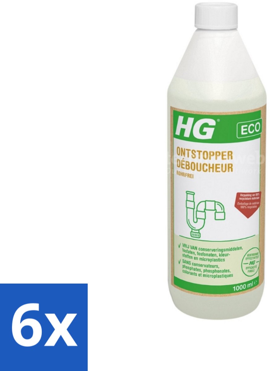 6 x HG Eco Ontstopper 1 liter - Ontstopper - Afvoer Verstopping - Eco Ontstopper - Milieuvriendelijke Ontstopper - HG ECO