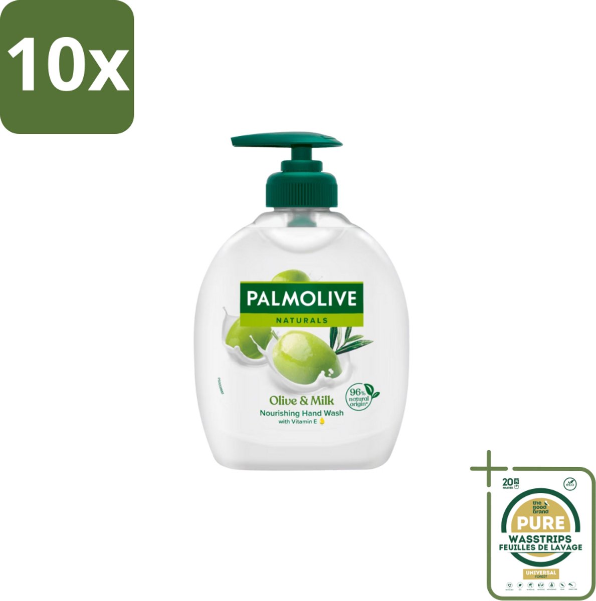 10 x Palmolive Handzeep Naturals Olijf Melk 300 ml - Grootverpakking - Handzeep Melk En Olijf - Handen Reinigen - Handen Verzorgen - Melk En Olijf Handzeep - Milde Handzeep