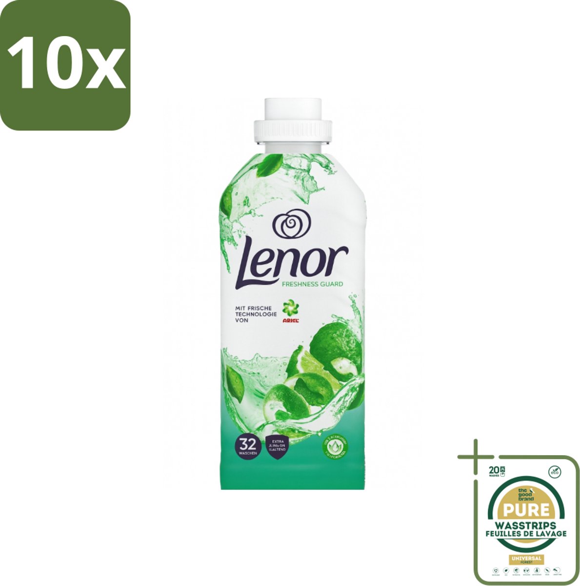 10 x Lenor – Wasverzachter – Freshness Guard – 32 Wasbeurten – 800 ml - Grootverpakking - Wasverzachter - Frisheid - Geur - Geurprofiel - Geurtjes