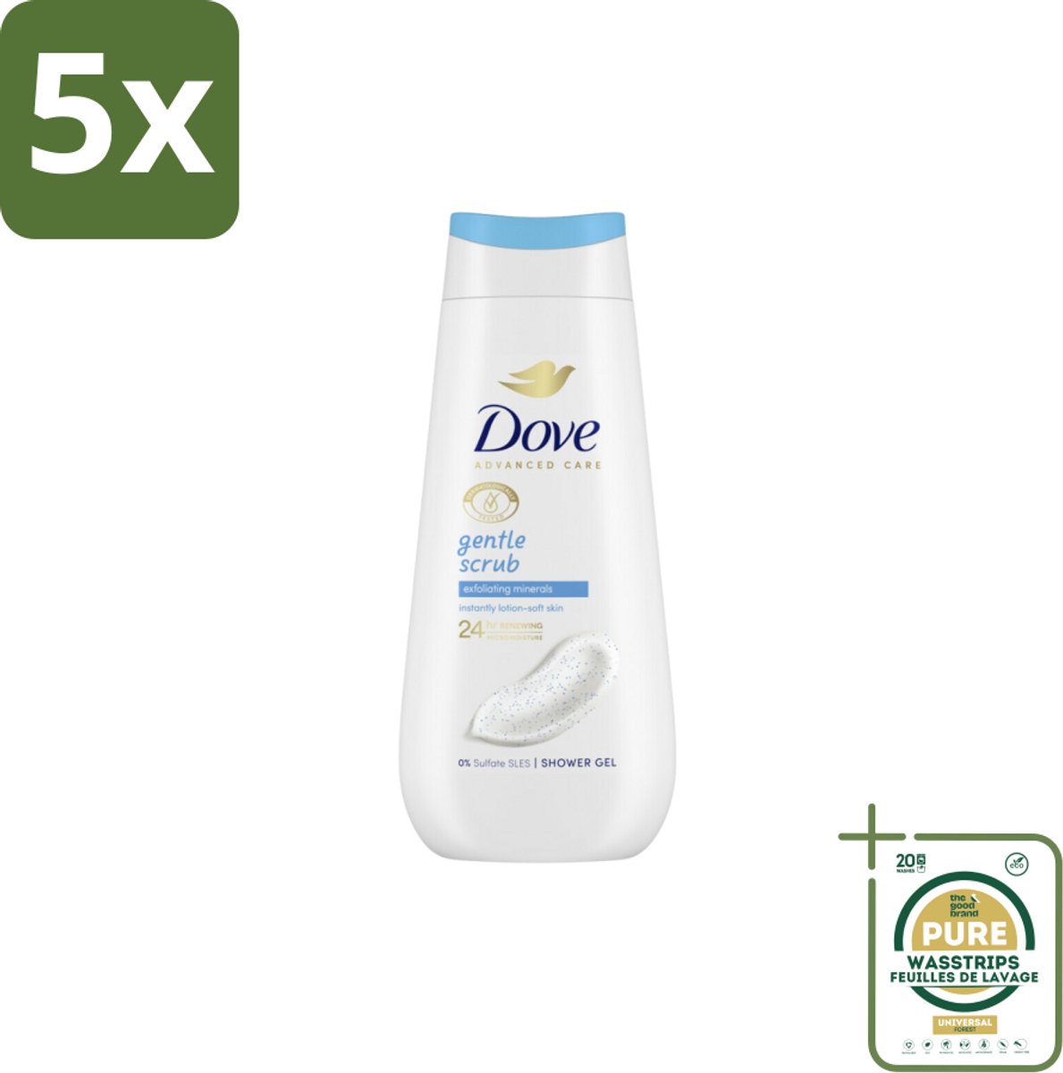 5 x Dove – Douchegel – Advanced Care Gentle Scrub – 225 ml - Grootverpakking - Douchegel - Exfoliatie - Huidverzorging - Zachte Douchegel - Schuim