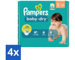 4 x Pampers – Luiers – Baby-Dry Maat 3 (6-10 kg) – 34 Luiers - Babyluier - Babydouche - Droge Luier - Luier Voor Baby - Luier 3 Kg