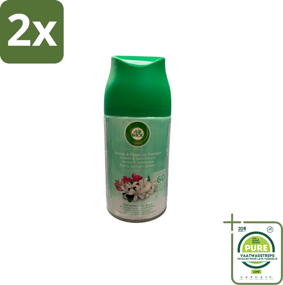 Air Wick – Navulling – Freshmatic Jasmijn & Appelbloesem – 250 ml - Voordeelverpakking - 2 stuks - Lentedauw - Geur