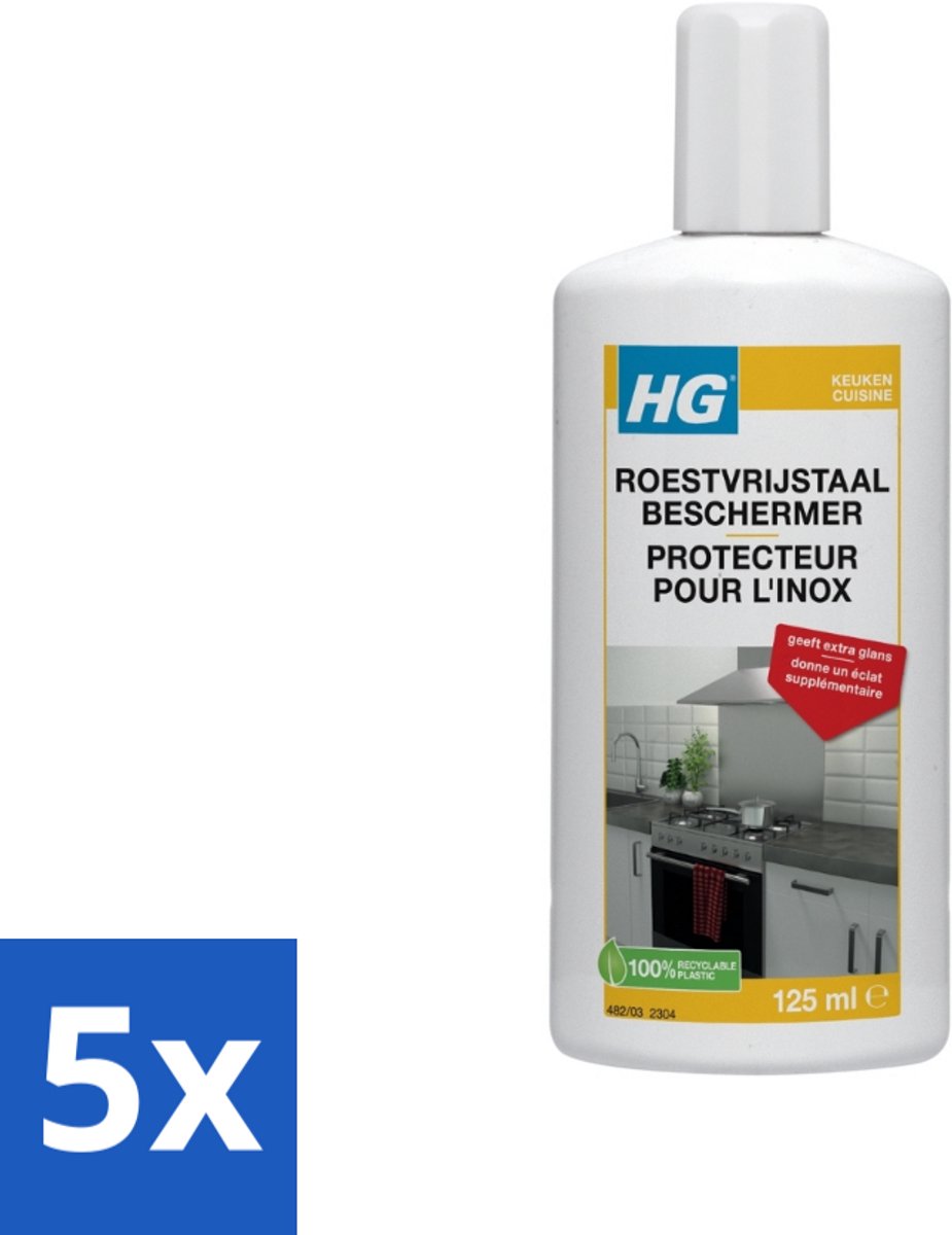 5 x HG Roestvrijstaal Beschermer 125 ml - Roestvrijstaal Reiniger - Roestvrijstaal Beschermer - Keuken Reiniger - Glans Geven - Vlekken Verwijderen