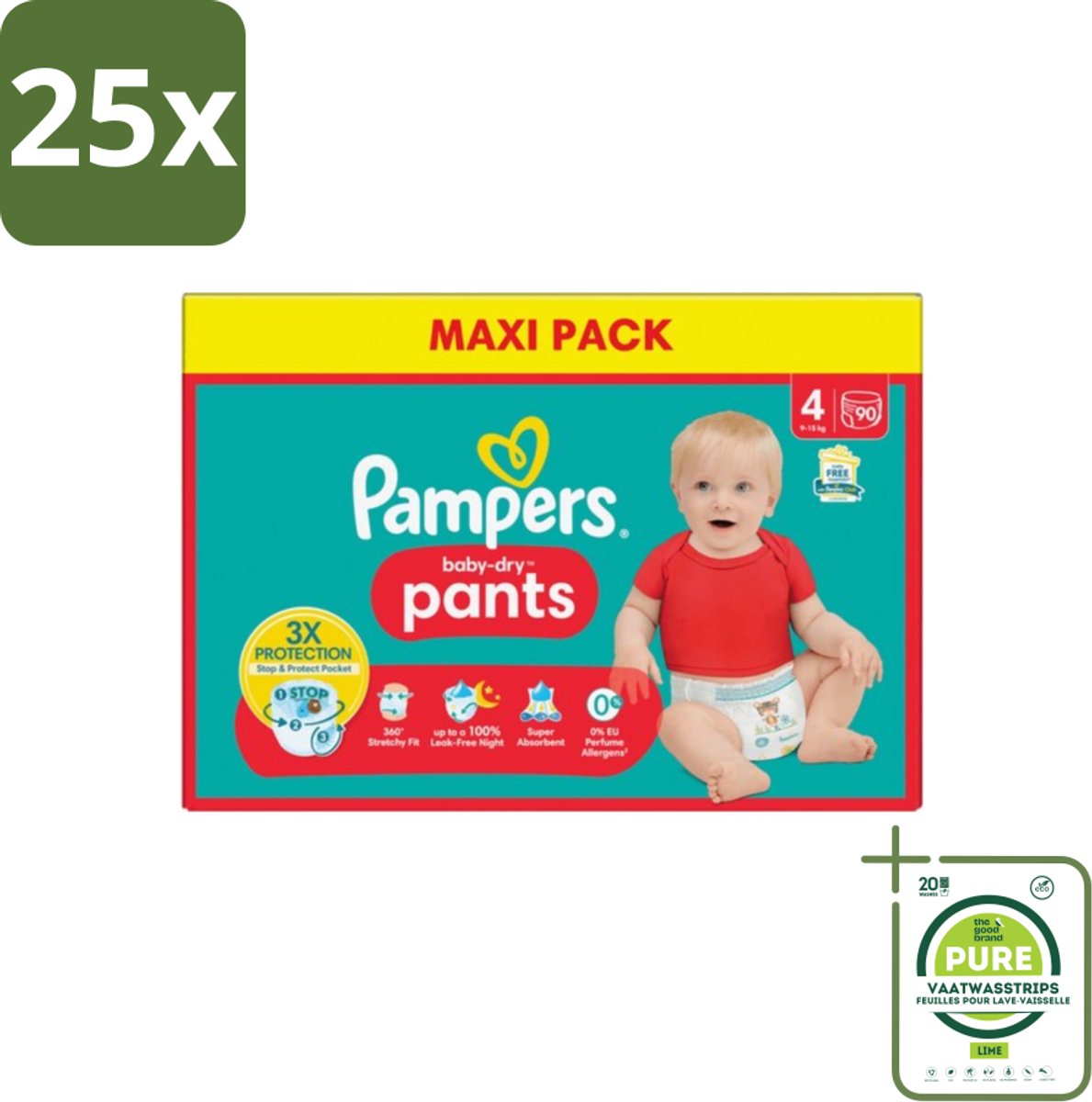 25 x Pampers - Baby-Dry Pants - Luierbroekjes - Maat 4 (9-15 kg) - Extra Droog - 90 Luiers - Grootverpakking - Pampers Baby-Dry - Luierbroekjes - Babyluiers - Luiermaat 4 - 9-15 Kg
