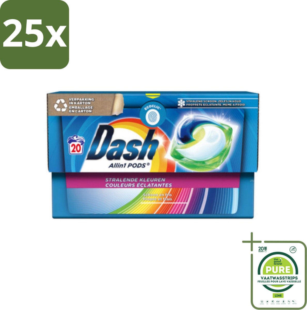 25 x Dash - Stralende Kleuren - Wasmiddel Capsules - All-in-1 Pods - Gekleurde Was - 20 Wasbeurten - Grootverpakking - Wasmiddel Capsules - Gekleurde Was - Wasverzachter - Lenor Geur - Vlekkenverwijderaar