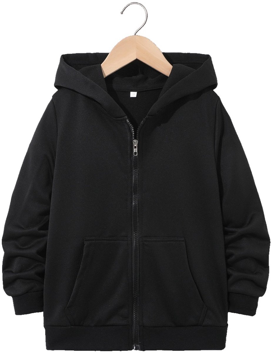 Currero Vest Jongens Met Rits Sweater Jongen Cardigan Gebreid Sweaters Hoodie Warme Trui Lange Mouw 14-15 Jaar Zwart