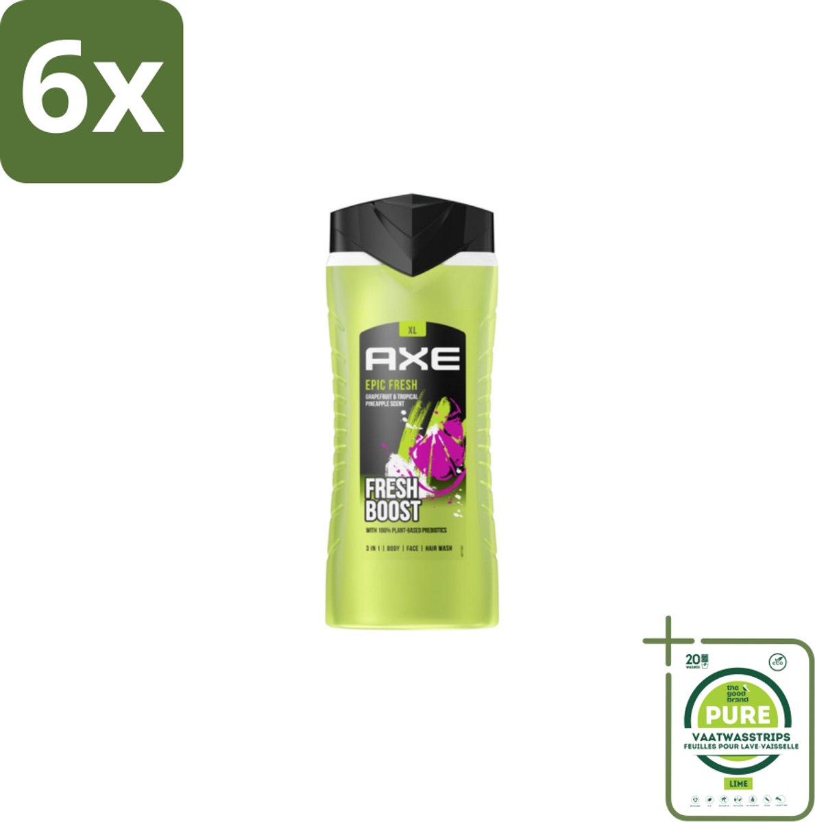 AXE – Douchegel – Epic Fresh Fresh Boost 3-in-1 – 400 ml - Voordeelverpakking - 6 stuks - Douchegel - Frisheid
