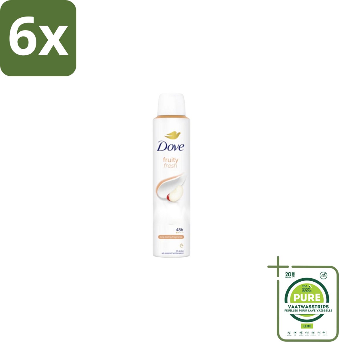 Dove – Deodorant Spray – Fruity Fresh – 200 ml - Voordeelverpakking - 6 stuks - Anti-transpirant spray - Zweetgeur