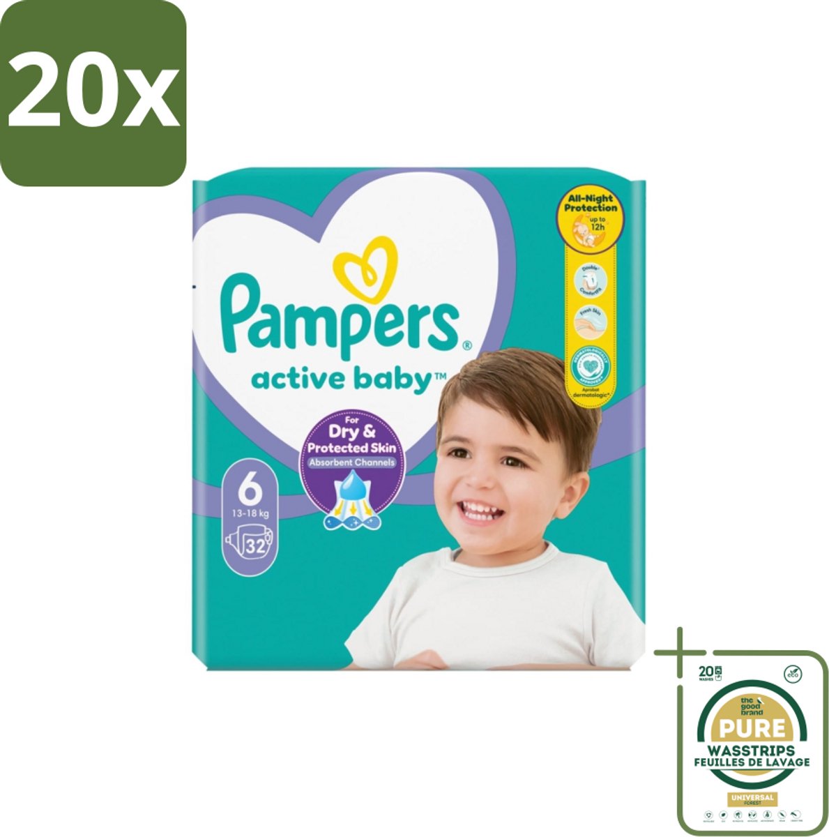 20 x Pampers Active Baby Luiers Maat 6 (13-18 kg) 32 stuks per verpakking - Grootverpakking - Baby Luiers - Bescherming Tegen Doorlekken - Bewegingsvrijheid - Comfort - Droogheid