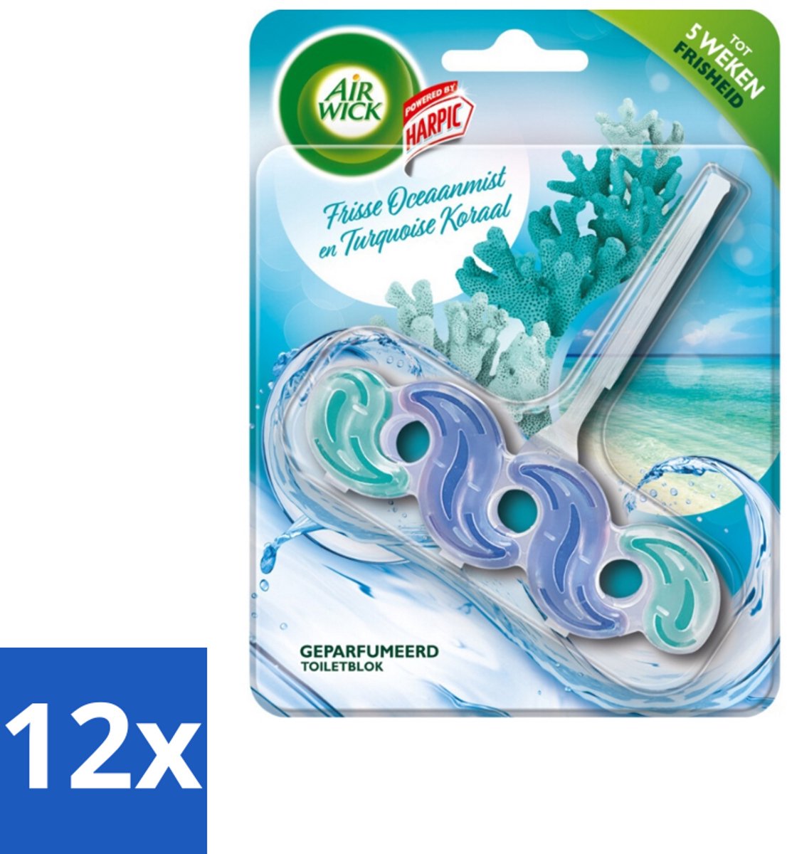Air Wick – Toiletblok – Frisse Oceaanmist & Turquoise Koraal - Voordeelverpakking - 12 stuks