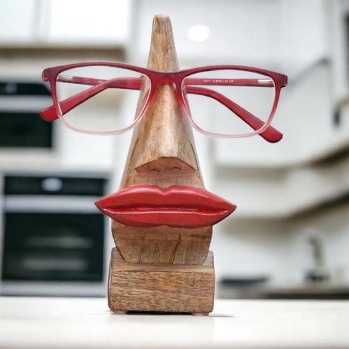 Decoratieve Houten Brillenhouder met Lip en Snor Ontwerp voor Kantoor en Thuis