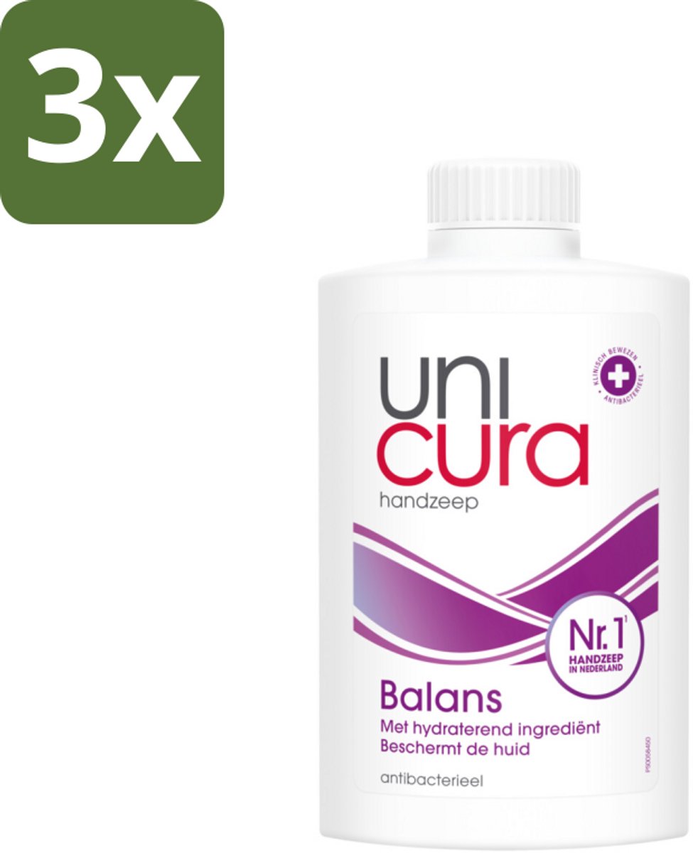 Unicura – Vloeibare Zeep Navulling – Balans – 250 ml - Bulkverpakking - 3 stuks