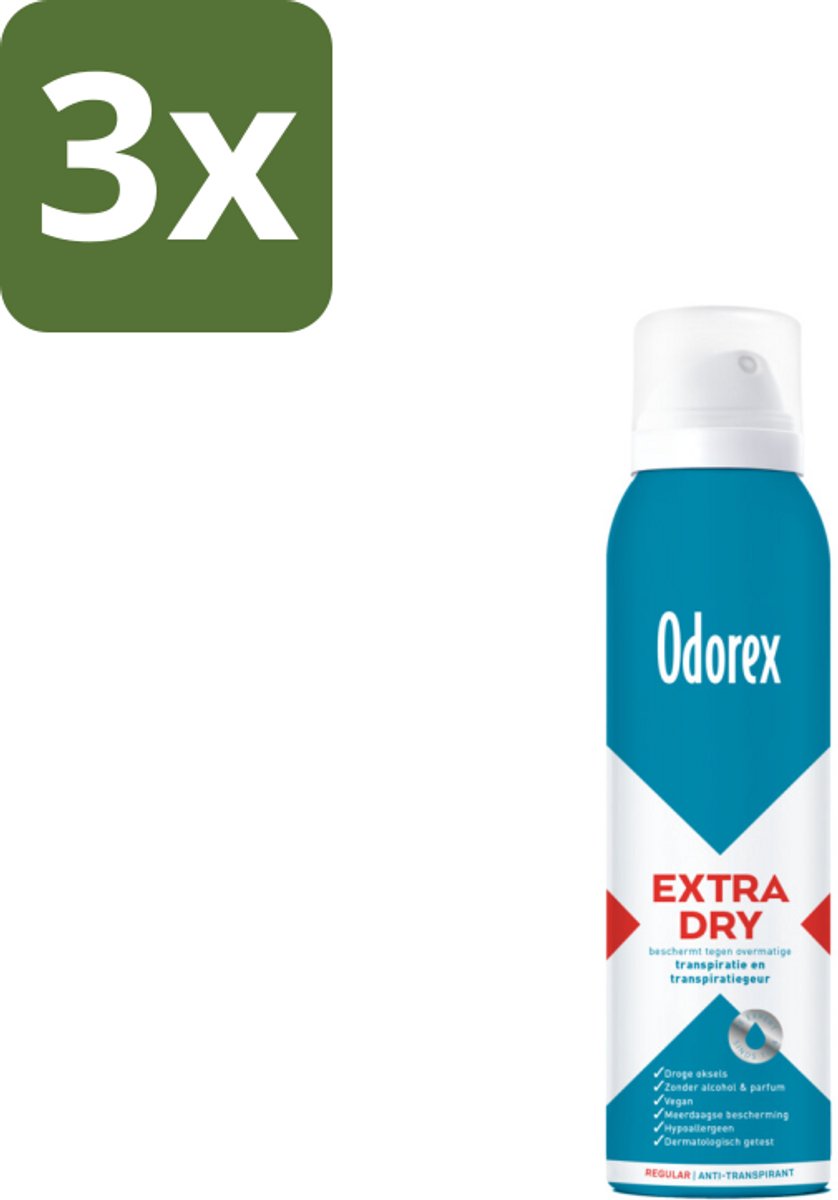 Odorex – Anti-transpirant spray – Extra Dry Regular – 150 ml - Bulkverpakking - 3 stuks